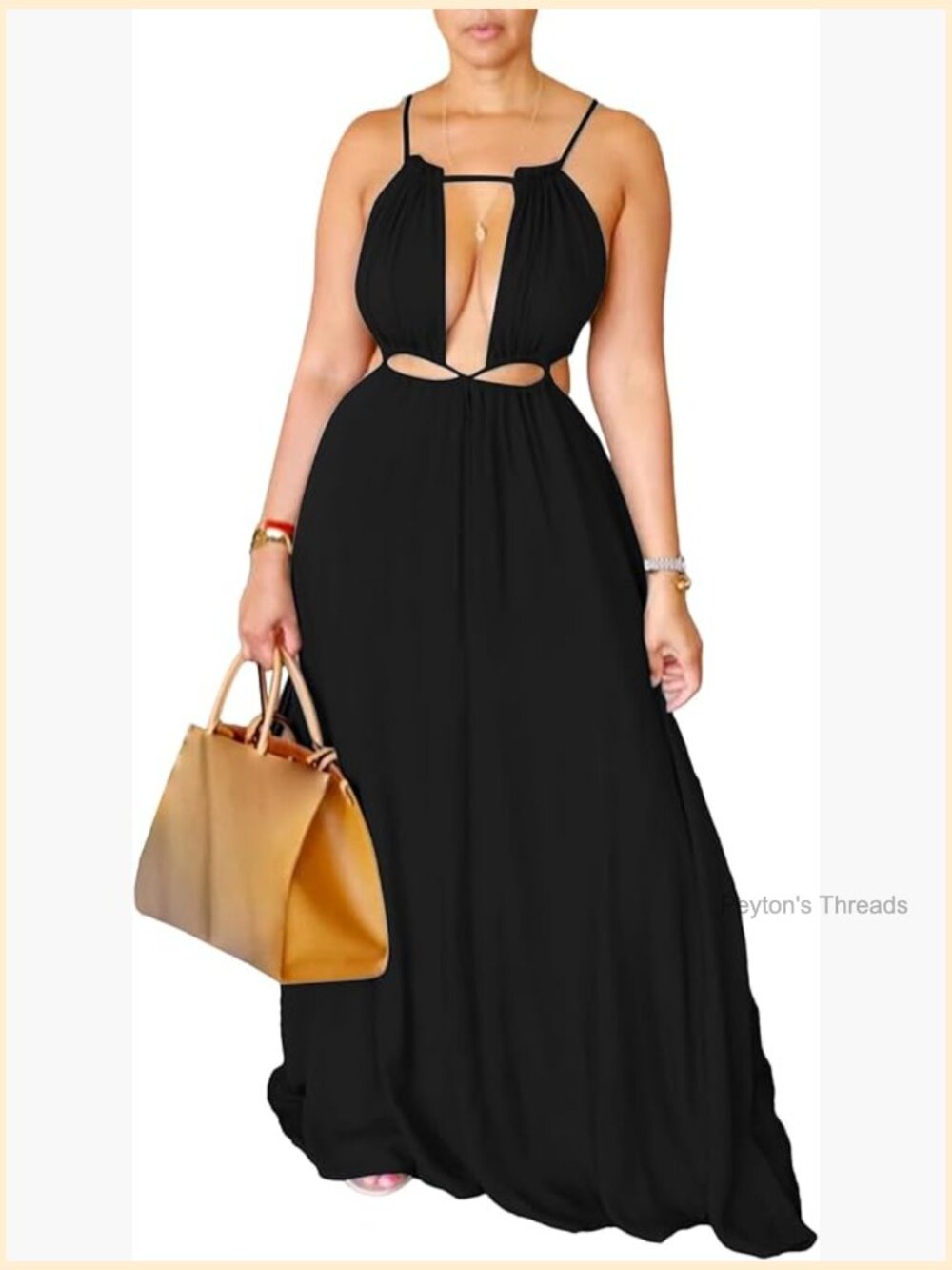 Spaghetti Strap Halter Sleeveless Cutout Boho Maxi Sundress Beach Vacation Dress